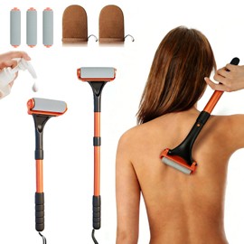 Lotion Applicator for Back&Body-Extendable up to 21.5" Back Lotion Applicator with 3 Roller and 2 Finger caps for Back self,Lotion Stick & Sunscreen Applicator for Skin Cream,Oils & More,Orange
