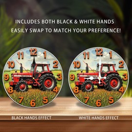 Lancholy Farm Tractor Wall Clock Rustic Vintage Style Decor 10-Inch Wooden Wall Clock, Silent Movement, Battery Operated (AA Batteries Not Included), Artistic Home Decor, Perfect for Home Accents