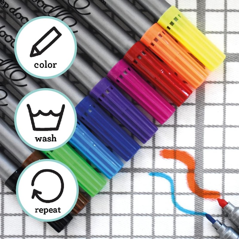 eatsleepdoodle Original Doodle wash-Out Fabric pens (Pack of 10) Double-Ended
