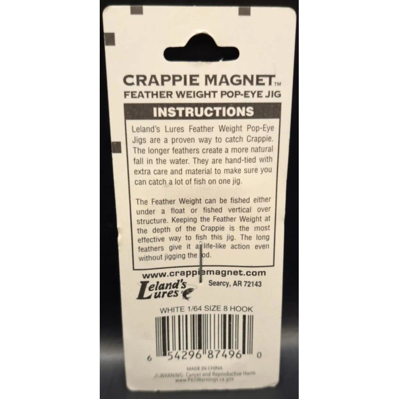 Leland’s Lures Crappie Popeye Jig Fishing Lure 2 Pack ~White