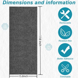 Cat Scratching Mat 118"x15.8" Cat Carpet with Self-Adhesive Trimmable,Replacement for Cat Tree Shelf Shelves,Cat Scratching Post,Cat Wall Furniture Steps,Cat Couch Protector,Cat Scratch Carpet (Gray)