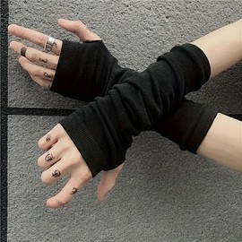 Fingerless Gloves, 1 Pair Soft Knitted Wrist Guard Gloves, Suitable for Outdoor Activities, Street Dance, Art Performances, Casual Wear, Touchscreen Gloves:_Red And Black_one size fits all