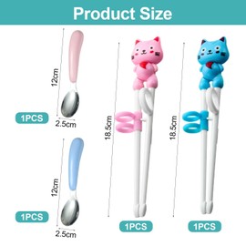2 Pairs of Children's Chopsticks, 2 Pieces of Children's Spoons, Cartoon Cat Chopsticks, Animal Training Chopsticks, Beginner's Chopsticks, Reusable Tableware