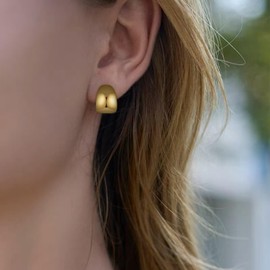 HAISWET Chunky Trendy Women Curved Clip On Earrings Non-piercing Teardrop Stud Hoop Earrings, Medium, metal, no gemstone