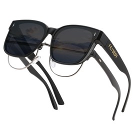 FEISEDY Sunglasses Fit Over Glasses Oversized Polarized Shiny for Women Sunglasses UV400 B0269 Black/Grey