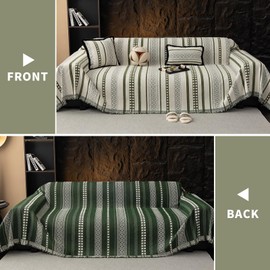 MDSASFD Striped Couch Cover Blankets, Boho Couch Covers, Sofa Blanket Cover for Dogs, Large Couch Covers for 2-3 Cusion Sofas, Chenille Sofa Covers Washable Sectional(1pc/Green/71 x 150")