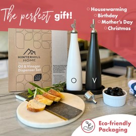 Ceramic Oil and Vinegar Dispenser Set, Premium Olive Oil Bottle for Kitchen with Matching Vinegar Dispenser Bottle, Ceramic Olive Oil Container With Mess-free Auto Closing Spout and Tray