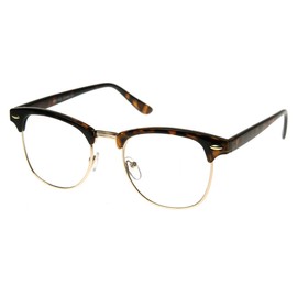 zeroUV - Vintage Inspired Classic Horn Rimmed Nerd Horn Rimmed UV400 Clear Lens Glasses (Clear | Tortoise-Gold)