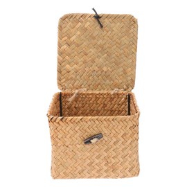 Alipis Storage Basket with Lid, Square Grass Woven Storage Box Hamper Box, Seagrass Storage Baskets for Home Living Room Bathroom Storage Clothes Cosmetics Toys