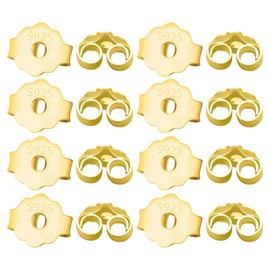 Earring Backs,8 Pairs 925 Sterling Silver Earring Backs for Droopy Ears,Adjustable Hypoallergenic (Gold)