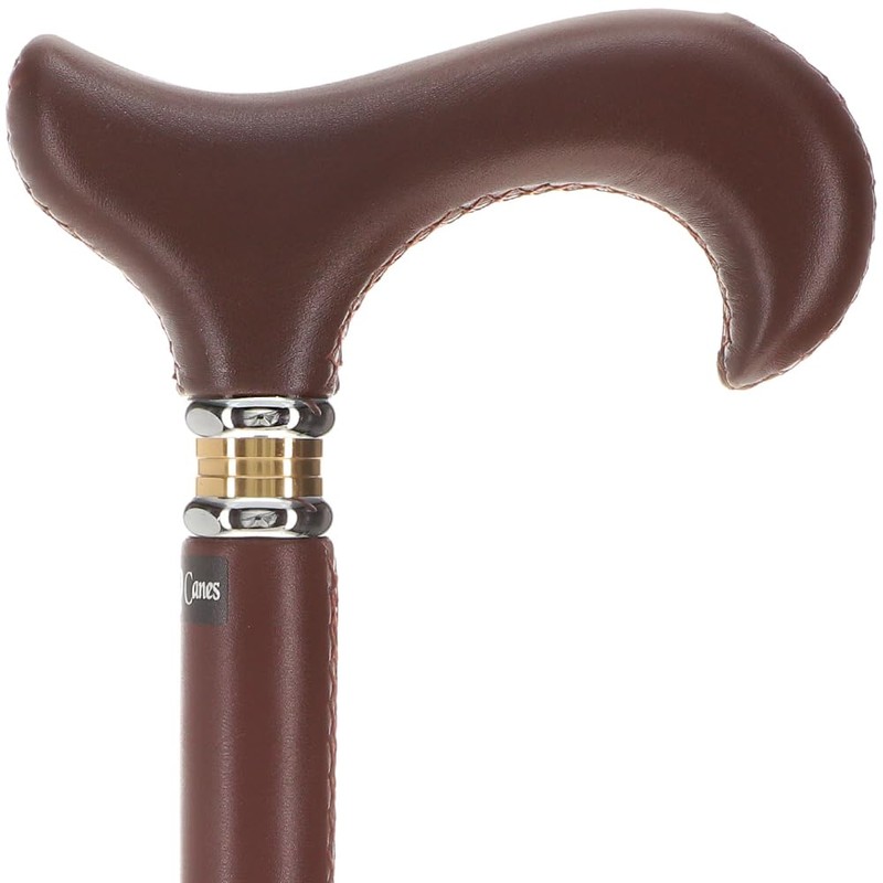 Soft Genuine Leather Grip Brown Cane - Leather Wrapped Shaft