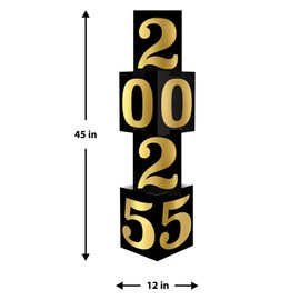 Beistle Foil 2025 Column Stand-Up NYE Decoration, New Years Eve Party Supplies Event Prop, Graduate Photo Booth Backdrop for Milestones, 3' 9" x 12", Black/Gold