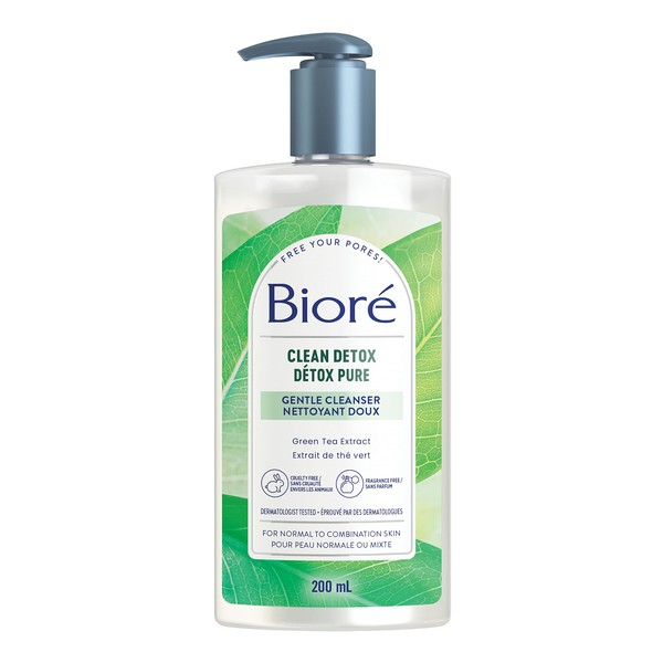 Bioré Clean Detox Gentle Cleanser, for Normal to Combination Skin, 200mL, Clear