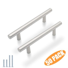 (50 Pack) Probrico 3-3/4" Hole Centers Euro Bar Cabinet Pulls Stainless Steel Satin Nickel Kitchen Cabinet Handles Drawer Dresser Pulls-6 Inch Overall Length