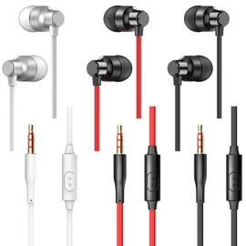 Wired Earbuds with Remote & Microphone 3 Packs, lyfLux in Ear Stereo Sound Headphones with Heavy Bass for Smartphones, Laptops, Gaming, Fits 3.5mm Interface Device (Black+White+Red)