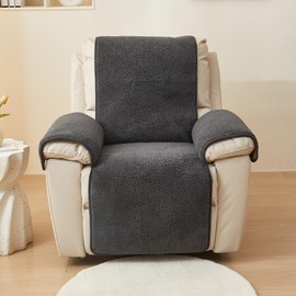 ELEFOCUS Plush Sherpa Fleece Recliner Chair Cover，Soft Warm Sofa Slipcover,Washable for Reclining Sofa,Furniture Protector Non Slip (Dark Grey, 22")