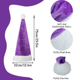 POPOYU 75cm Christmas Hats Santa Hat for Adults,Deluxe Velvet Xmas Santa Claus Hat,Unisex Velvet Comfort Christmas Party Hat Thicken Classic Fur for New Year Festive Christmas Party Supplies(Purple)