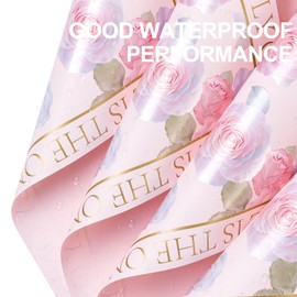 WRAPAHOLIC 20 Sheets Pink Flower Wrapping Paper - 22.4 x 22.4 inch Rose Design Water-Resistant Floral Bouquet Wrapping Paper, Florist Supplies Packaging for Wedding Birthday Gift DIY