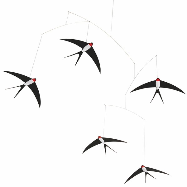 5 Flying Swallows Hanging Mobile - 24 Inches Cardboard - Handmade in Denmark by Flensted