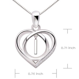 ALOV Jewelry Sterling Silver Initial Letter Alphabet Love Heart Cubic Zirconia Pendant Necklace (I)