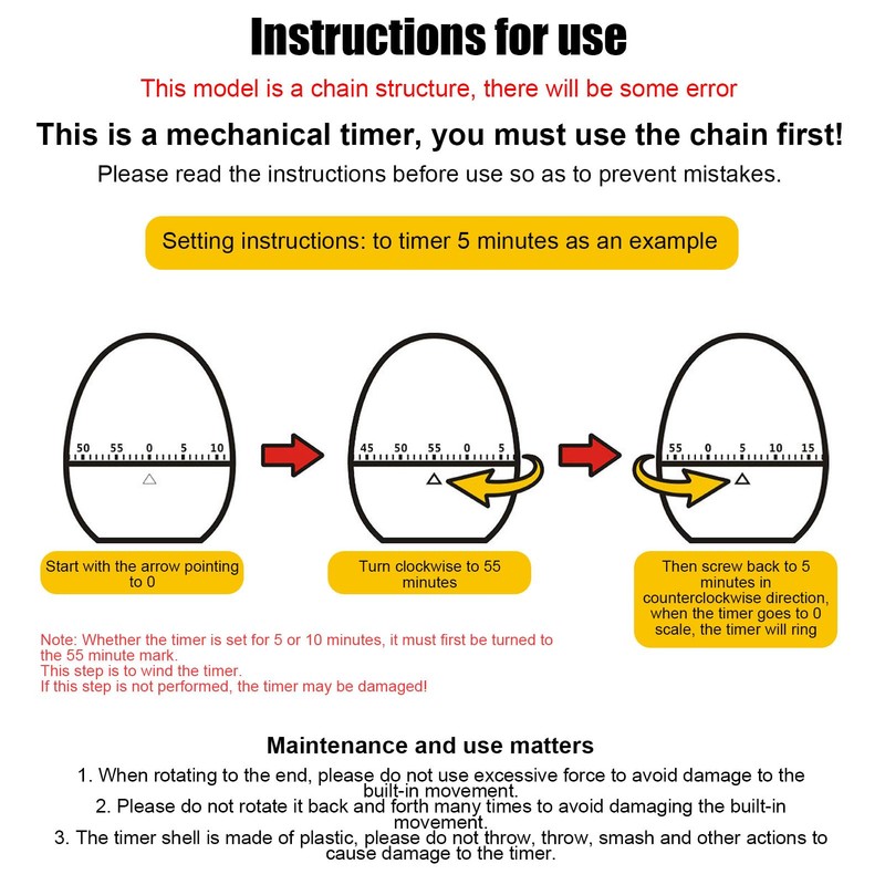 Egg Timer Mechanical 60 Minutes Egg Timer Timer, Egg Shaped