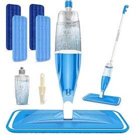 Spray Wet Mops for Hardwood Floor Cleaning, Microfiber Dry Dust Spray Mop with Washable Pads fit for Swiffer PowerMop, Wet Jet Mop Flat Floor Mop with Sprayer for Wood Laminate Ceramic Tiles - Color: Light blue spray mop with 4 pads