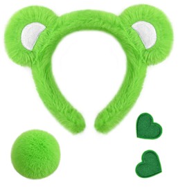 Clovilet 3 Pcs Bear Cosplay Set Bear Headband Tail &Iron-On Patch Accessory Set for Animal Costume (Green)