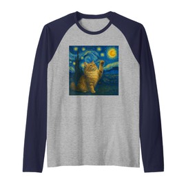 Cat Starry Night Van Gogh Gift Maine Coon Cat Mom Raglan Baseball Tee