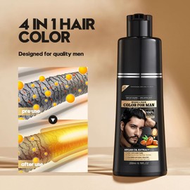 Black Hair Dye Shampoo - Natural Grey Hair Coverage with Plant Extracts - Colour Shampoo for Men & Women