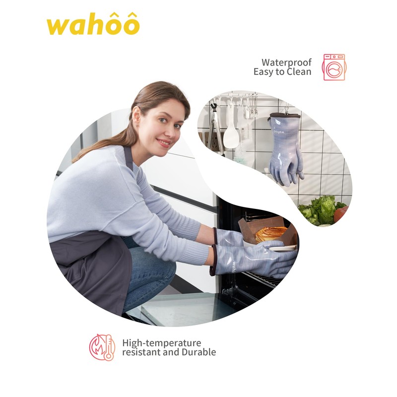 wahoo Professional Liquid Silicone Oven Mitts Gloves, Heat Resistant Gloves
