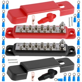 Bus Bar 12V-48V, Power Distribution Block with Cover and Screws, Bus Bar Distribution Block for Car, Motorhome, Truck (Black + Red)