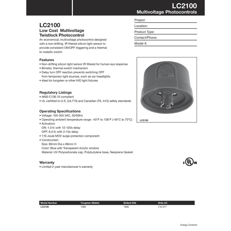Intermatic LC2100 Multivoltage Twistlock Photocontrol