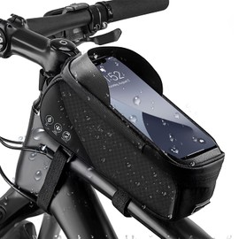 WOTOW Bolsa para Cuadro de Bicicleta Ciclismo, Bolsa Impermeable Reflectant para Teléfono Celular Accesorio Herramienta, Pantalla Táctil, Ranura para Audífonos, Compatibilidad Universal Fácil Instalar