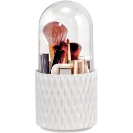 YITIKA Organizador de brochas de Maquillaje Giratorio 360º con Tapa: Porta Pinceles Cosméticos a Prueba de Polvo - Contenedor de Almacenaje de Accesorios (Blanco)