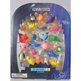 Underwater Adventures 3D Animal Erasers 25 Piece Set Back to School Supplies New