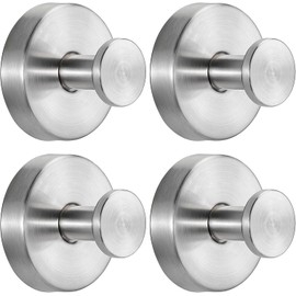 4 Pack Suction Cup Hooks Reusable No Drill Stainless Steel Shower Hooks Towel Hook Robe Hook Heavy Duty on Smooth and Non-Porous Surfaces in Bathrooms Kitchen Bedroom (Silvery*4)