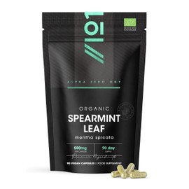 Organic Spearmint Leaf 500mg – 90 Vegan Capsules – High Strength Mentha Spicata Supplement – Resealable and Recyclable Pouch by Alpha01