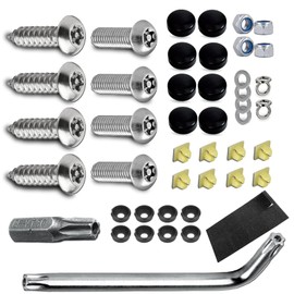 Kit de tornillos antirrobo para matrícula Tornillos antirrobo de acero inoxidable Tuerca de fijación Destornillador M6 Soportes de bastidor delantero y trasero Cubierta de montaje