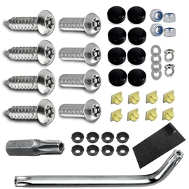Kit de tornillos antirrobo para matrícula Tornillos antirrobo de acero inoxidable Tuerca de fijación Destornillador M6 Soportes de bastidor delantero y trasero Cubierta de montaje