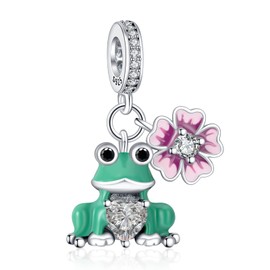 LaMenars Frogs and Flowers Charm for 925 Sterling Silver for Women's Bracelets & Necklaces Dangle Pendant for Christmas Day Valentine's Day Mother's Day Gifts for Girls