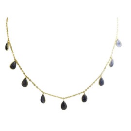 Iolith vergoldete 925 Silber Halskette 40.5cm - Natürlicher Edelstein - Geburtstagsgeschenk - Weihnachtsgeschenk - Handgefertigte Geschenkideen für Frauen