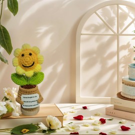 Blingcute Emotional Support Crochet,Thank You Gifts -Crochet Sunflower Potted Plant with Blessing,Retirement Appreciation Gifts for Mothers Day Birthday,Girls, Mom,Teacher,and Nurse