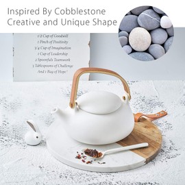 ZENS Teapot with Infuser,Matte Ceramic Japanese Tea Pot for Loose Leaf Tea, 27 Ounces Porcelain Teapots White for Women Gift with Modern Bentwood Handle, 800ml