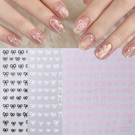 6 Sheets Bows Nail Stickers for Nail Art,3D Self-Adhesive Bow Knot Nail Decals Gold Sliver Red Pink White Black Bow Nail Art Stickers Bow Tie Nail Decorations for Women DIY Acrylic Nail Art Supplies