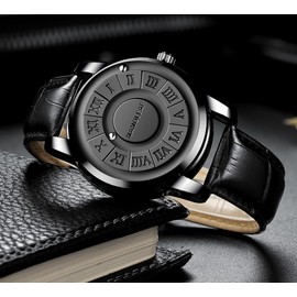 Magnetic Levitation Watch, Unisex Cool Watches Roman Numerals Creative Magnetic Levitation Balls Dial Waterproof Couple Quartz Wrist Watch 3D PVD One Piece Swiss WaterproofLeather Steel Strap Black Dial Unique Watchs