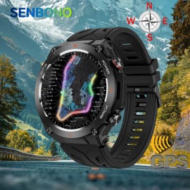 SENBONO KC82 Outdoor Smartwatch BTcall 650mAh 1.45-inch Round Screen IP68 Waterproof Activity Monitoring Gps Smart Watch for Mencolor: Black