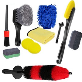 FUKWUNTO Motorcycle Cleaning Kit 11pcs to Clean Motorcycle Engine Tires Mudguard,Rims,Frame with Hard Reach Brush, Microfiber Mitt, Detailing Tools, Drying Towel