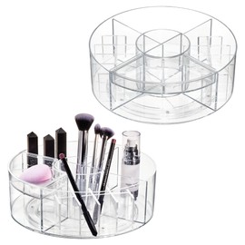 iDesign Rotating Makeup Organizer with Dividers and Lipstick Holders-Set of 2 Turntable, Clear/Matte White