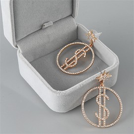 coadipress Dollar Sign Dangle Earrings for Women Rhinestone Crystal Sparly Money Rich Symbol Earring Unique Hip Hop Halloween Dance Party Jewelry (Gold)