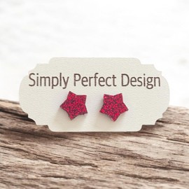 Glitter Red Star Stud Earrings for Women - Hypoallergenic Surgical Stainless Steel Design, Perfect Small Studs for women - Medium